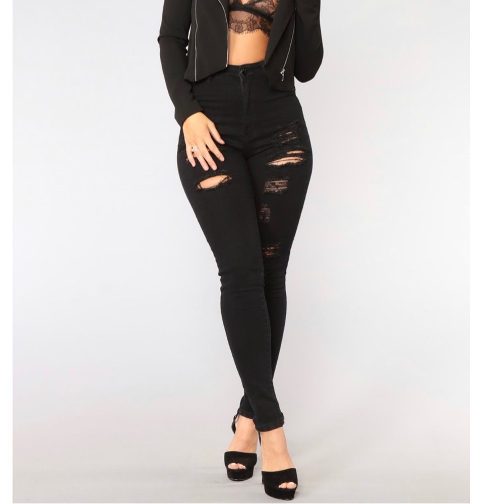 Fashion Nova Black Distress Jeans